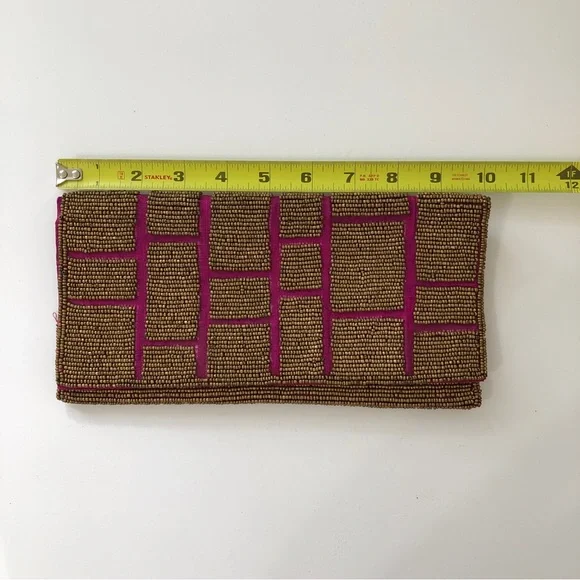 Brass Beaded Silk Slim Clutch purse - Picture 7 of 8